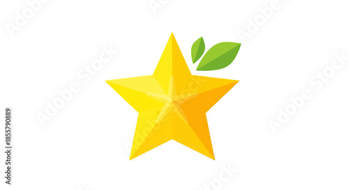 Bright yellow star with green leaves symbolizing excellence and nature in a minimalistic design