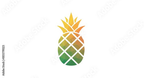 Stylized geometric pineapple illustration featuring a gradient of vibrant colors against a white
