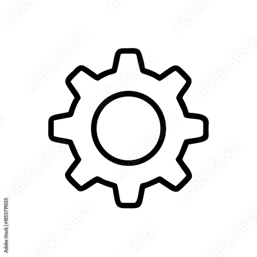 Settings gear line icon, black outline configuration symbol isolated on transparent background
