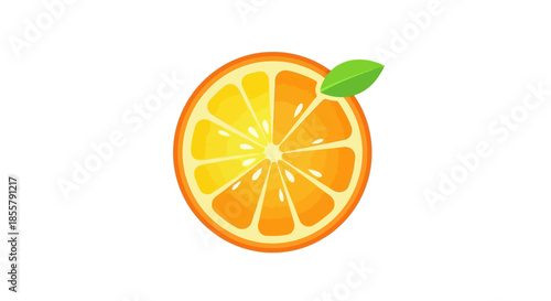 Vibrant and Fresh Orange Slice with a Leaf on a White Background for Healthy Snack and Fruit Theme