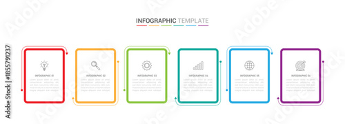 Vector Infographic design business template with icons and 6 options or steps. Can be used for process diagram, presentations, workflow layout, banner, flow chart, info graph