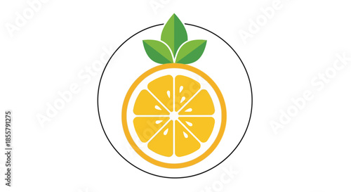 Minimalist Lemon Slice Illustration with Green Leaves for Fresh and Natural Design