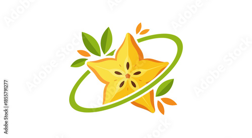 Abstract tropical starfruit with leaves and decorative elements inspiring healthy eating and