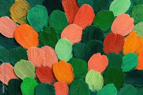Leaves of different colors are placed closely together, creating a bright and lively scene on a flat surface
