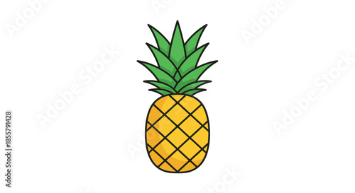 Simple Digital Illustration of a Pineapple with Green Leaves and Yellow Body