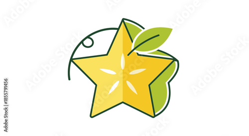 Creative star-shaped lemon with leaves and string illustration for freshness and citrus theme