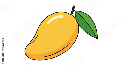 Illustration of a Fresh Mango Fruit with Green Leaf on a White Background