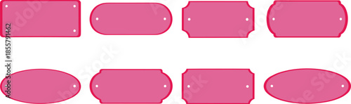 Pink decorative tag set, blank label collection, crafting template, packaging design, hanging tag shapes, vector illustration, DIY sticker panel