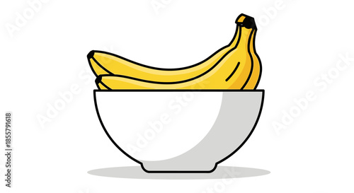 Simple Illustration of a White Bowl Filled with Bright Yellow Bananas for Healthy Snack