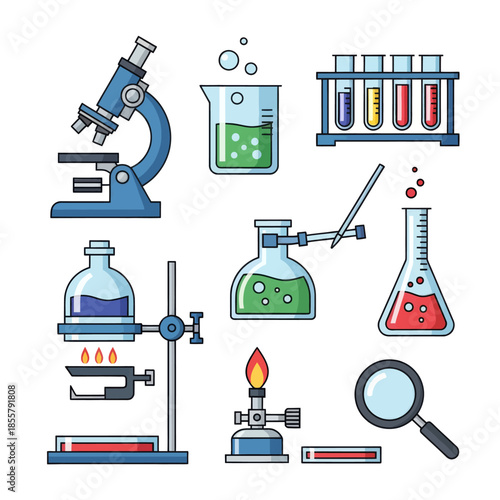 comprehensive collection of laboratory glassware and scientific equipment illustrating chemistry