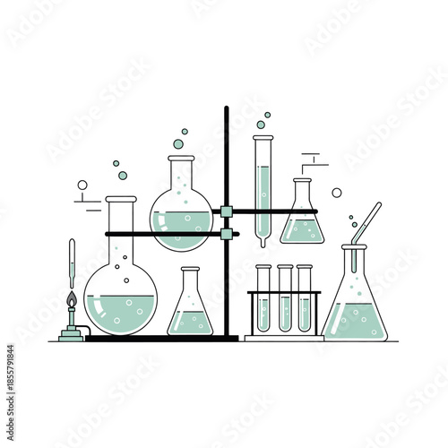 Minimalist Illustration of Laboratory Glassware and Scientific Instruments for Chemistry Studies