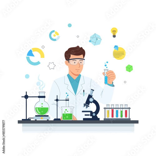 Innovative scientist conducting chemical experiments with advanced laboratory equipment and
