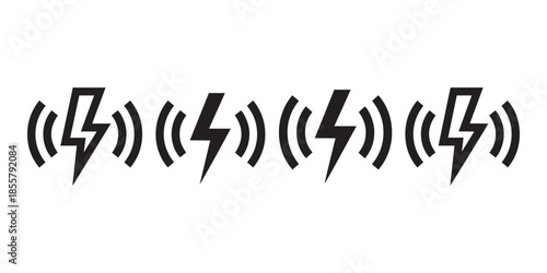 Black lightning bolt icons with sound waves on white background