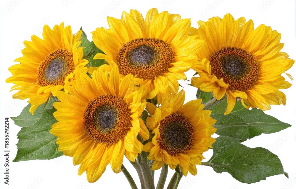 Fototapeta premium Vibrant sunflowers bouquet isolated on white freshness and botanical beauty