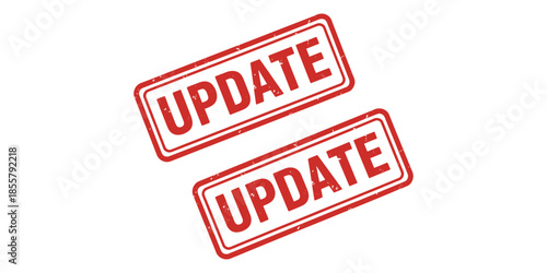 Two red update stamps on isolated white background for editing purposes