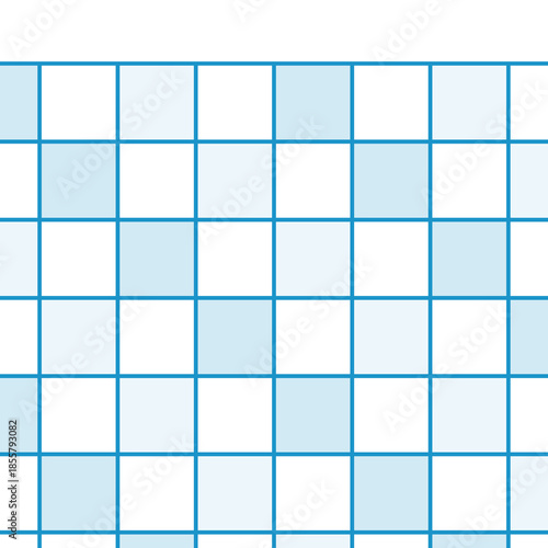 Blue grid with light blue and white squares. Abstract geometric background.