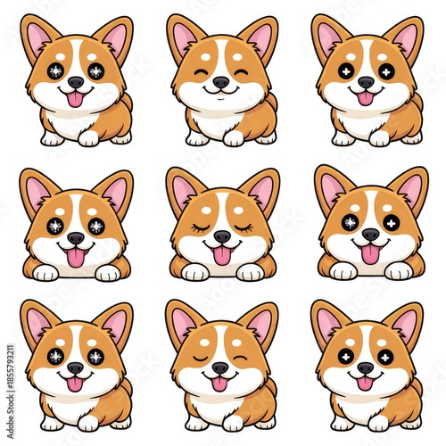 Corgi dog steackers , peeking over a white surface with paws visible	