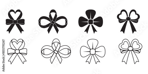 Set of eight heart shaped and clover shaped ribbon bows