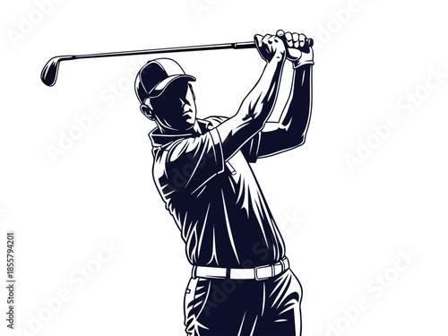 Golfer in Action, Vector Illustration of a Man Playing Golf, Sports Scene