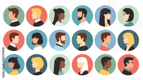 Diverse Group of People Profile Avatars in Circular Frames.
