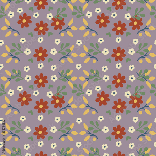 Seamless floral pattern, liberty pattern vector art, lilac background.