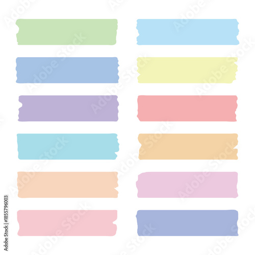 Decorative sticky paper tape collection in pastel colors and torn edges. Decorative scrapbook scotch strip. Torn paper