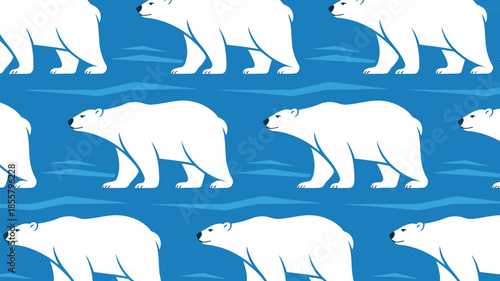 Polar bears walking on ice in a seamless pattern