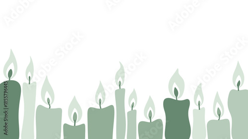 Soothing green candles burning brightly in peaceful ambiance