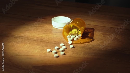 テーブルにこぼれた白い錠剤