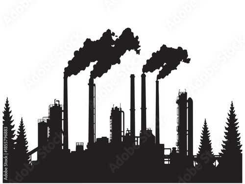 Industrial Factory Emissions Silhouette at Sunset