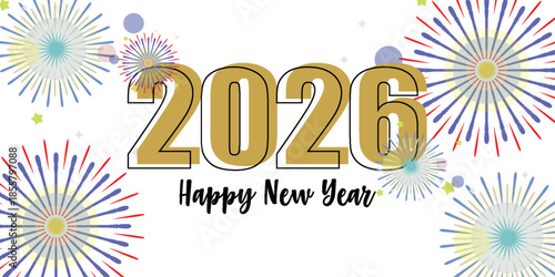 Elegant Gold and Black Happy New Year 2026 Text – Minimalist Festive Illustration