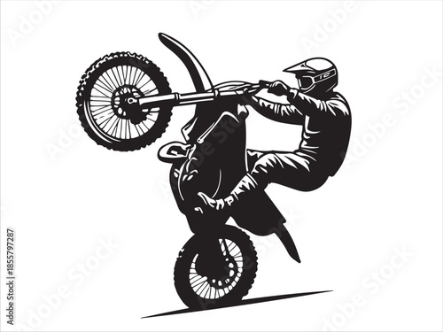 Motocross Rider Performing Wheelie Stunt in Action