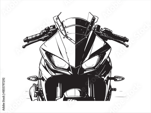 Motorcycle Front View Illustration Black and White Design