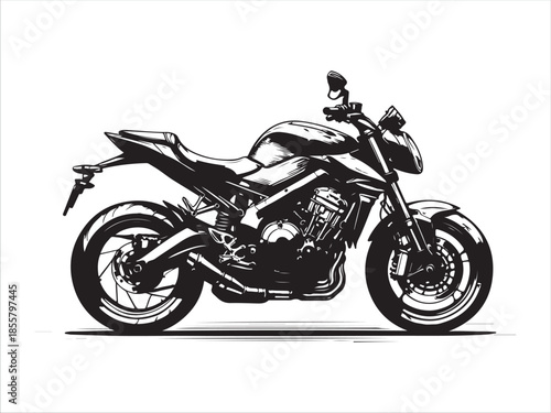 Motorcycle Illustration Side View Black and White Design