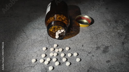 テーブルにこぼれた白い錠剤