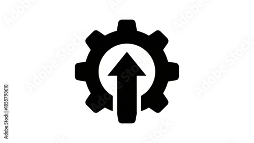 Gear icon with upward arrow symbolizing progress and advancement in technology and industry