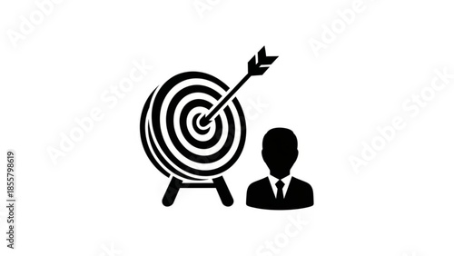 A businessman hitting the target with an arrow representing a successful business strategy