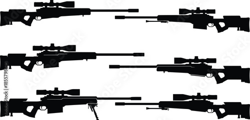 Sniper rifle silhouette collection illustration showing weapon firearm vector

