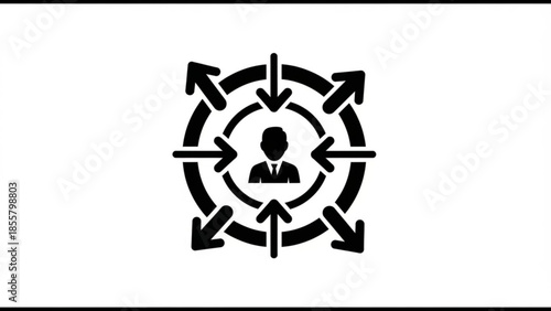 A person is surrounded by a circular flow of arrows indicating direction and movement around them