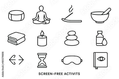 Cushion bowl essential free screen stack icon meditation mask blanket vector stones