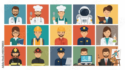 Diverse group of professionals in a grid layout.