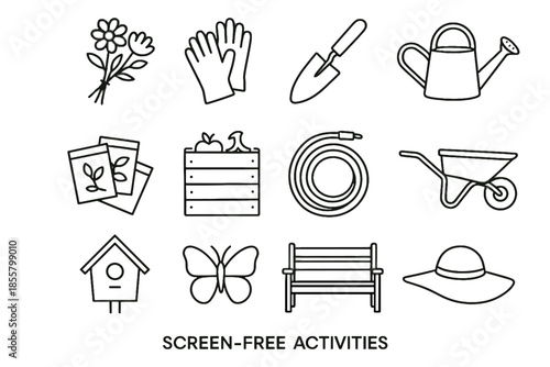 Hand trowel icon garden butterfly sun gloves icons vector packets activity gardening