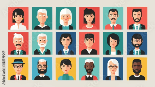 Diverse Group of People Portraits in Square Frames.