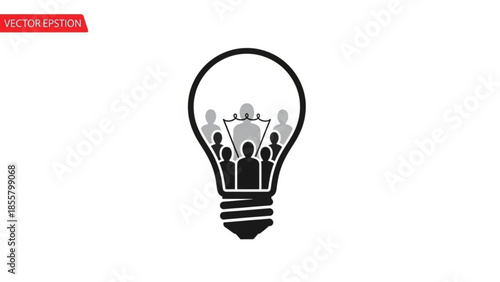 Illustration of a lightbulb with people inside representing teamwork and innovation