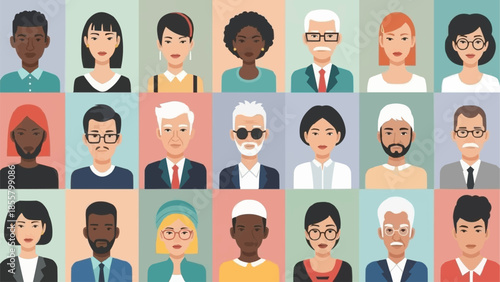 Diverse Group of People Portraits Representing Various Ages and Ethnicities.