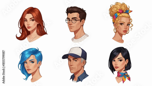 Diverse Group of People Portraits Stylized Illustrations.