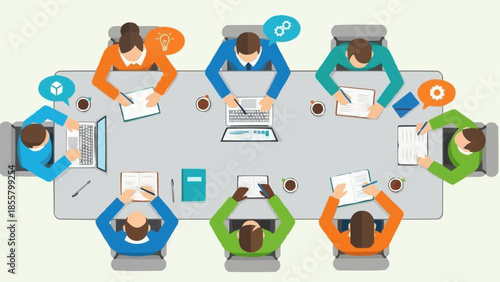 Diverse group of professionals collaborating around a large conference table.