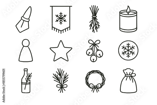 Icon fabric holiday snowflake vector herb pine minimalist table ornament tiny icons