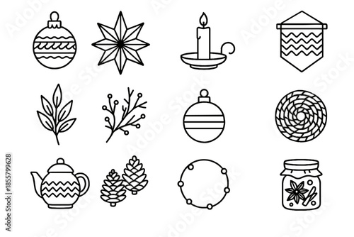 Tea ceramic mat minimalist ball decor icon woolen loop ornament holiday vector