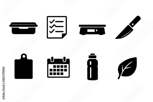 Essential symbols for diet planning, meal preparation, and healthy lifestyle management